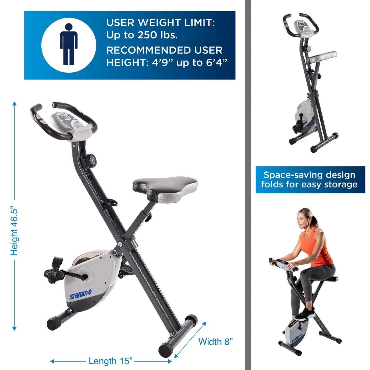 Stamina Cardio Folding Exercise Bike with Heart Rate Sensors and Extra Wide Padded Seat - Sports Supplies Online Store
