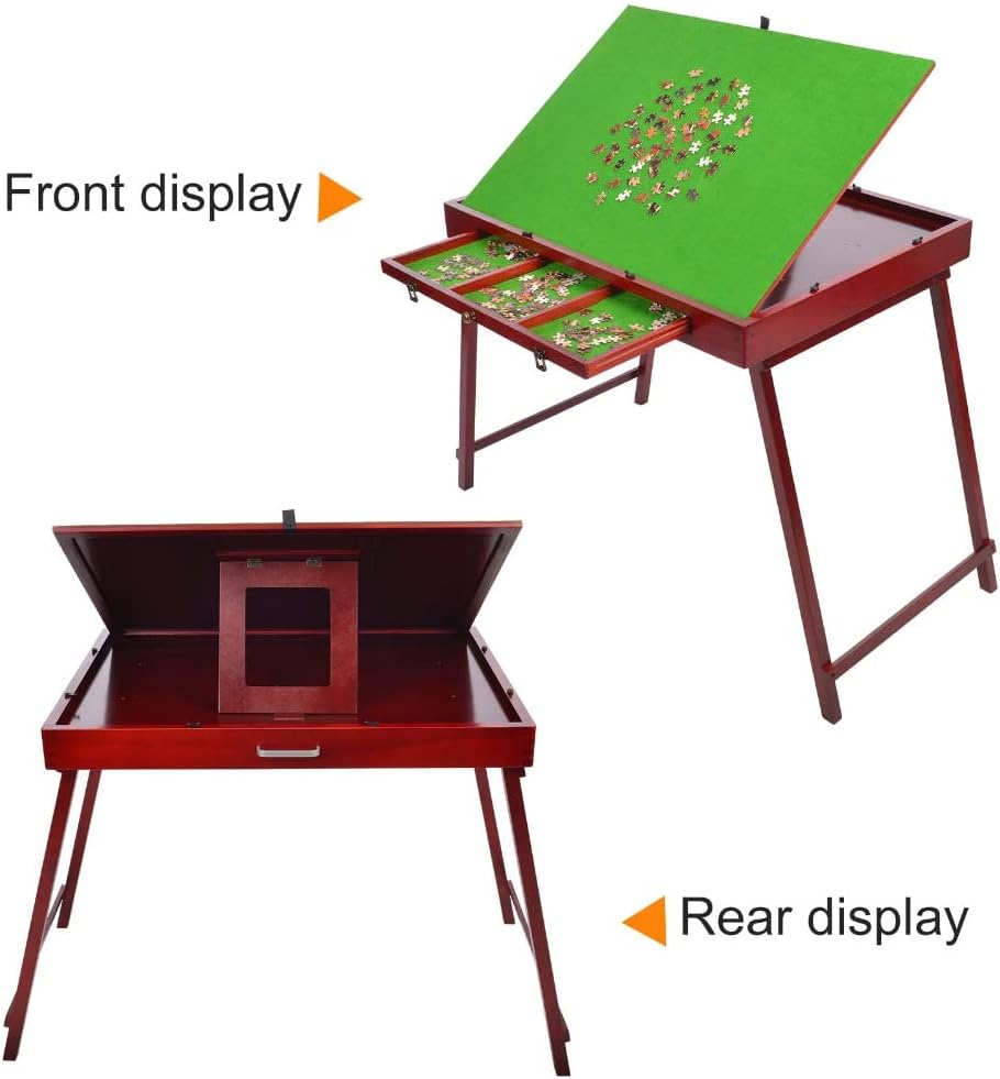 DAPU Wooden Jigsaw Puzzle Board for Adults & Kids,Portable Folding Table for Puzzle Games with Storage Drawers & Mat,Home Furniture