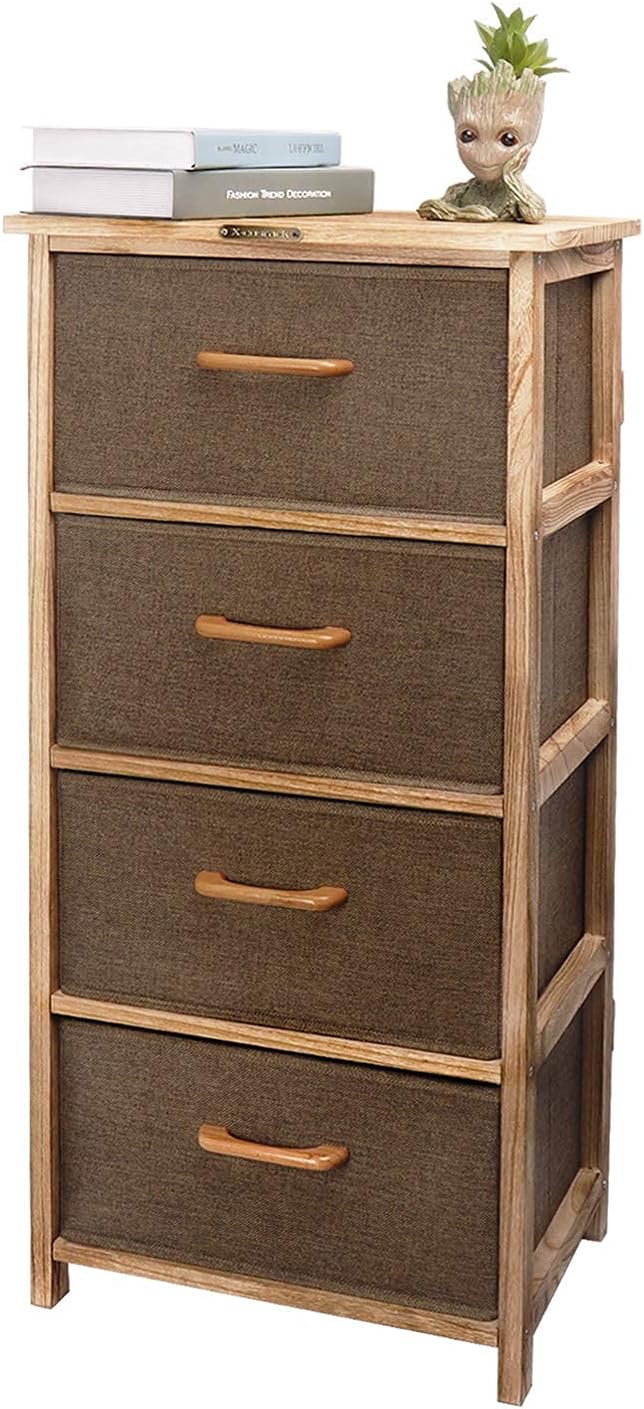 Wooden Dresser Storage Tower,Rustic Retro 4 Drawer Vertical Fabric Storage Unit for Bedroom, Hallway, Entryway, Closet,Nursery Room,Bathroom,Brown