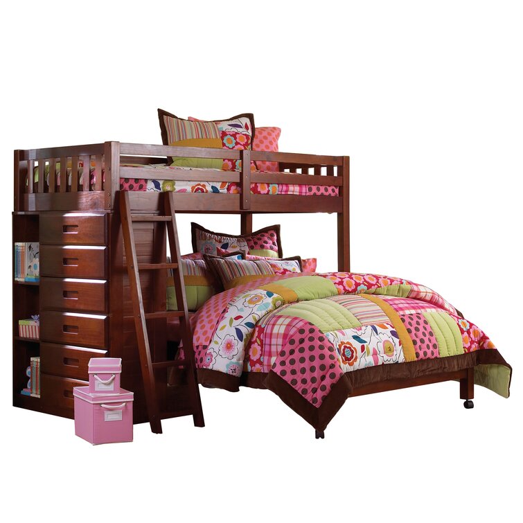 【Furniture】Giancola Twin Over Full 6 Drawer Solid Wood L-Shaped Bunk Beds with Bookcase by Viv + Rae