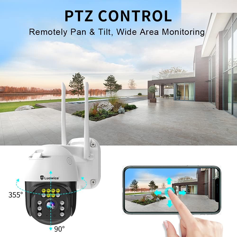 Luowice 5MP PTZ Security Camera Outdoor FHD WiFi IP Camera with Humaniod Detection, Auto Tracking, Color Night Vision, Pan and Tilt, Two Way Talk