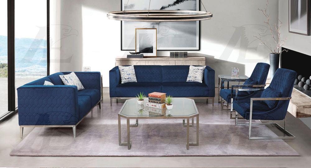 Modern Dark Blue Fabric Sofa & Loveseat Set 2 Pcs American Eagle AE3802