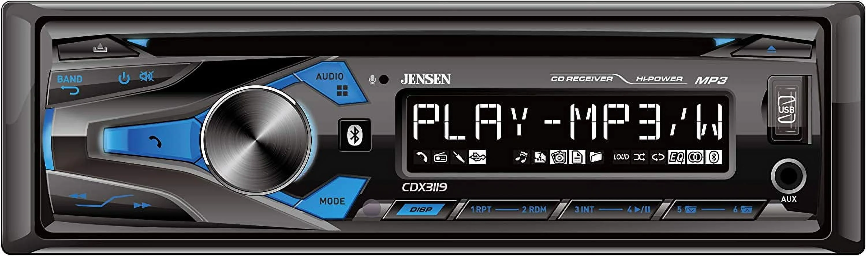 JENSEN CDX3119 AM/FM/CD | 10-Character LCD | Single DIN Car Stereo Receiver | Built-in Bluetooth |USB Input with Charging | Front AUX Input