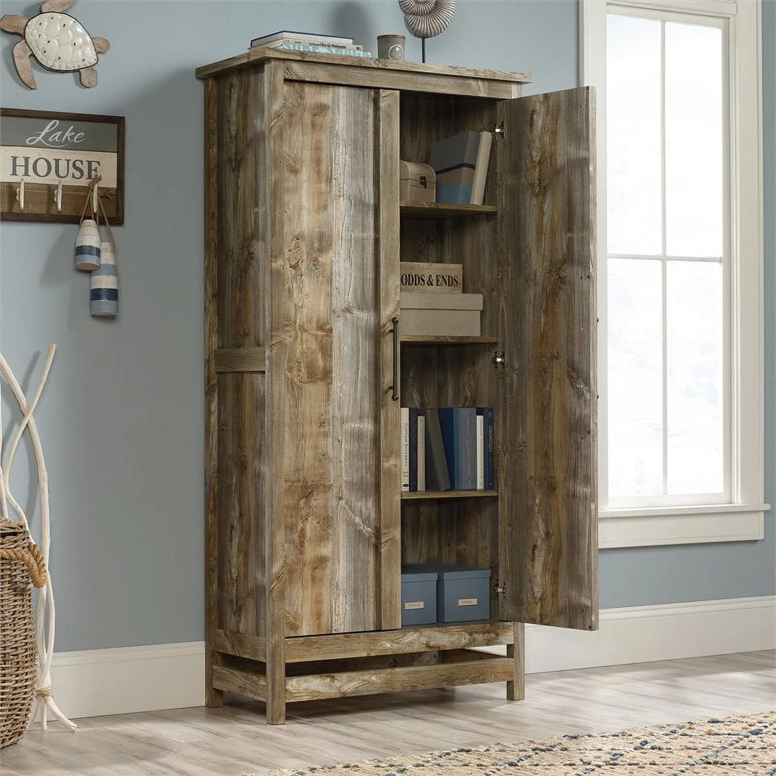 Pemberly Row Modern Engineered Wood Storage Cabinet in Rustic Cedar/Brown