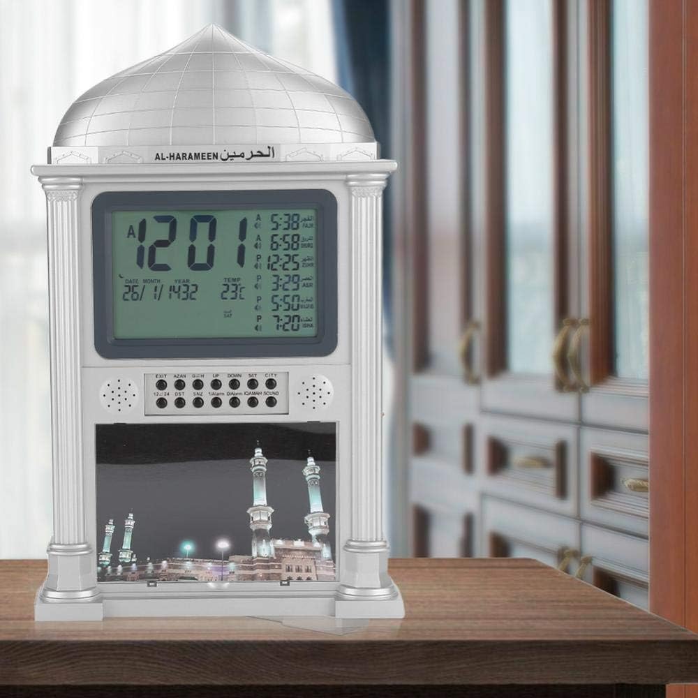 Premium Islamic Azan Alarm Clock,Plastic Automatic Muslim Azan Prayer Digital Calendar Time Display Alarm Wall Clock(Gray)
