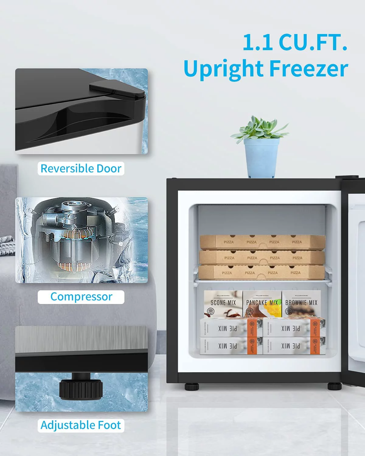 ROVSUN 1.1 Cu.Ft Compact Upright Freezer with Shelf & Adjustable Thermostat for Home Office Dorm Apartment