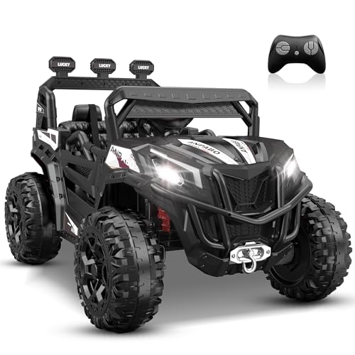 ANPABO 24V 4X4 Ride on Car Truck w/Remote Control, 4WD/2WD Switchable Kids UTV, 19" Spacious Seat, 4 Shock Absorbers, Soft Start, Music Player