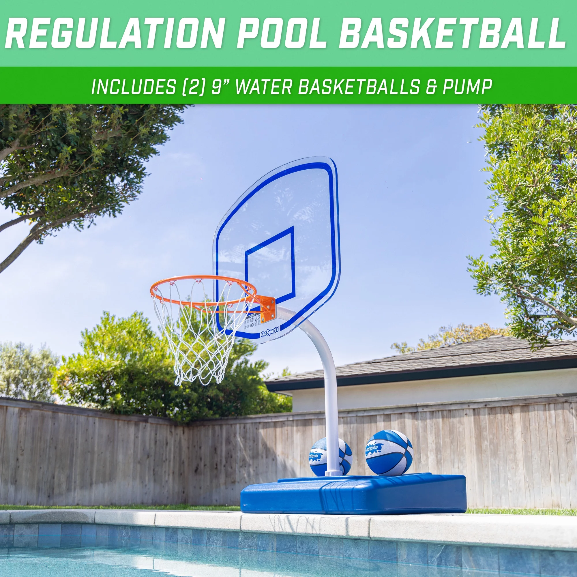 GoSports Premium Acrylic Backboard Splash Hoop ELITE with Water Weighted Base - Pool Basketball Game for Inground Pools