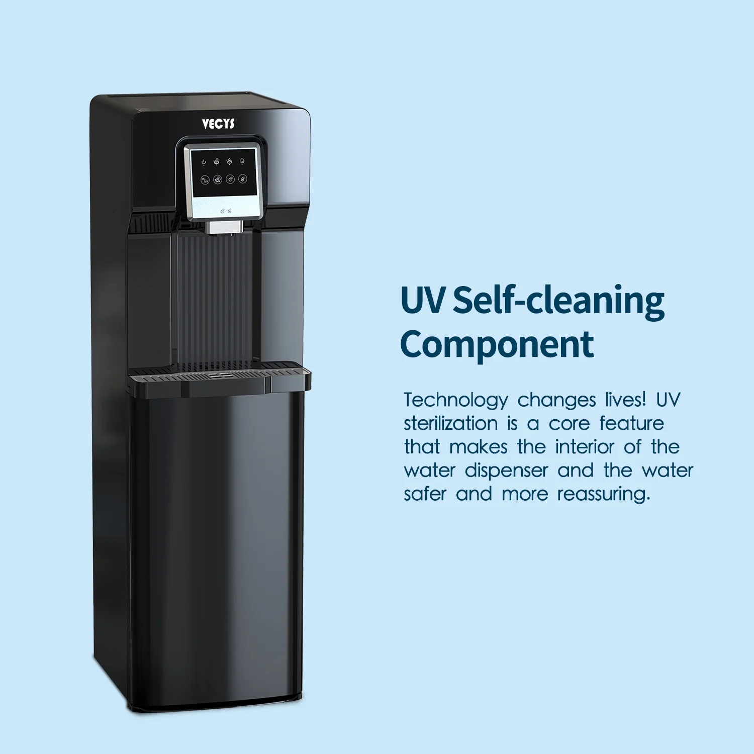 VECYS Water Dispenser with Ice Maker, 26LBS Daily Ice Making and Cold Water Supply, Bottom Loading Cooler Compatible with 3 or 5 Gallon Bottles