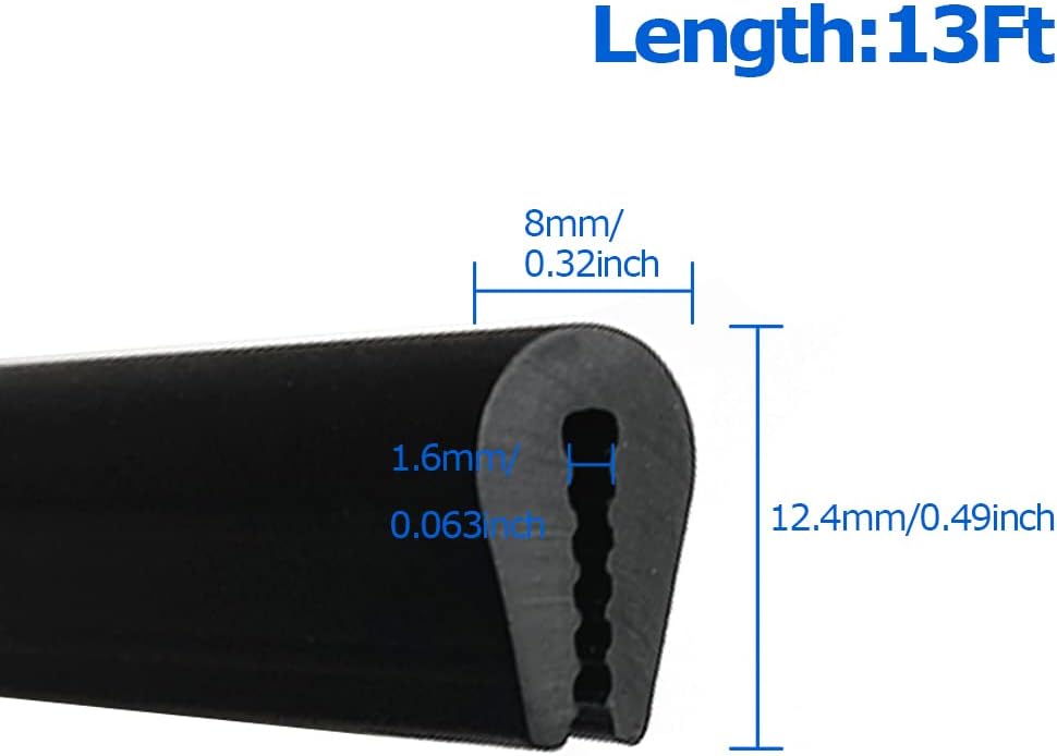 Tintvent Rubber Edge Trim 13Feet, U Channel Edge Seal PVC Plastic, Fits Edge up to 1/16 inch (1.6mm), Black