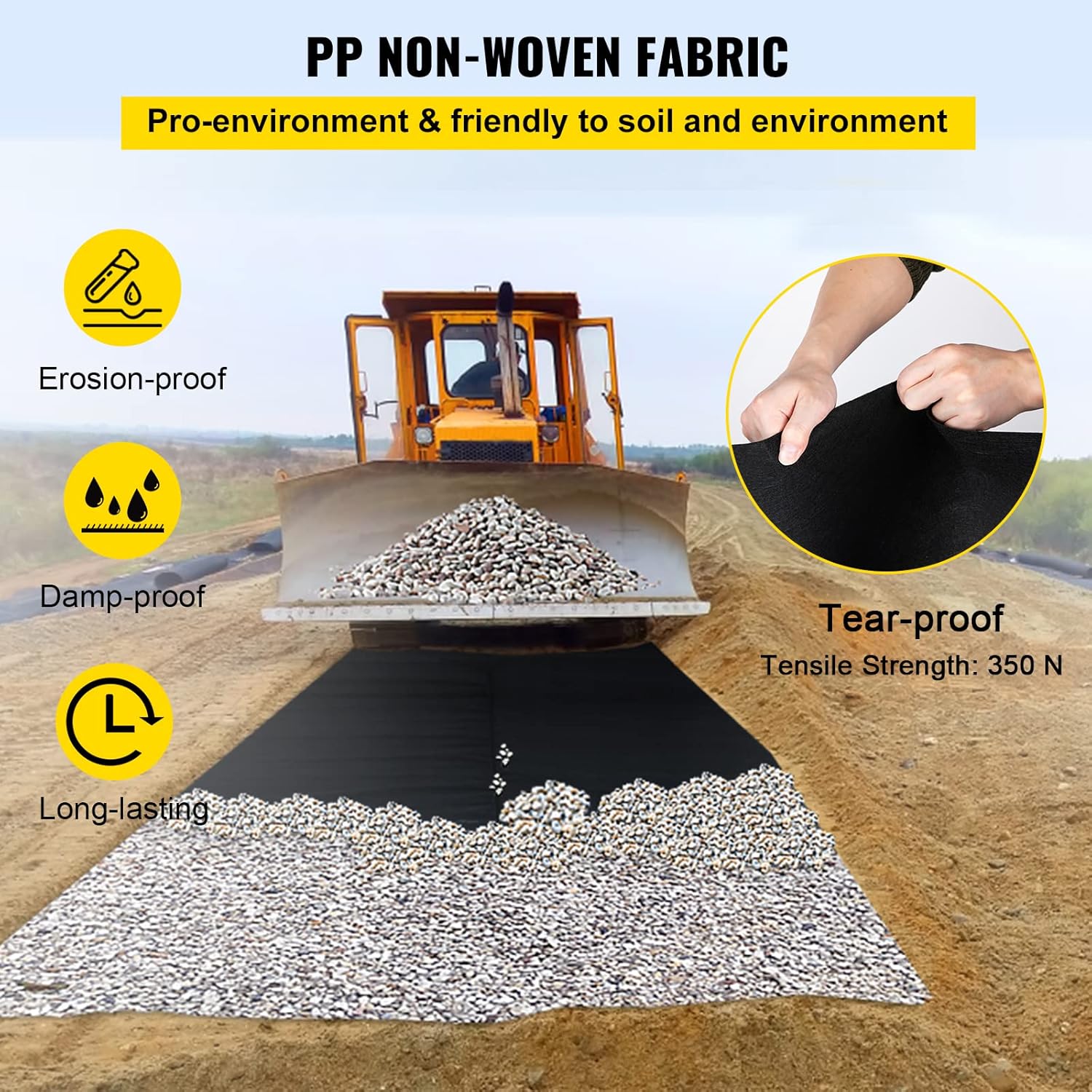 VEVOR Garden Weed Barrier Fabric, 8OZ Heavy Duty Geotextile Landscape Fabric, 6ft x 50ft Non-Woven Weed Block Gardening Mat for Ground Cover