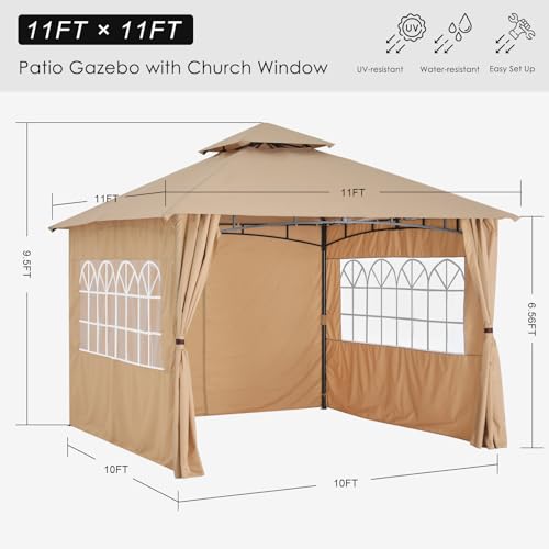 MASTERCANOPY Patio Gazebo Steel Frame Outdoor Gazebo with Windows Curtains (11x11,Dark Gray)