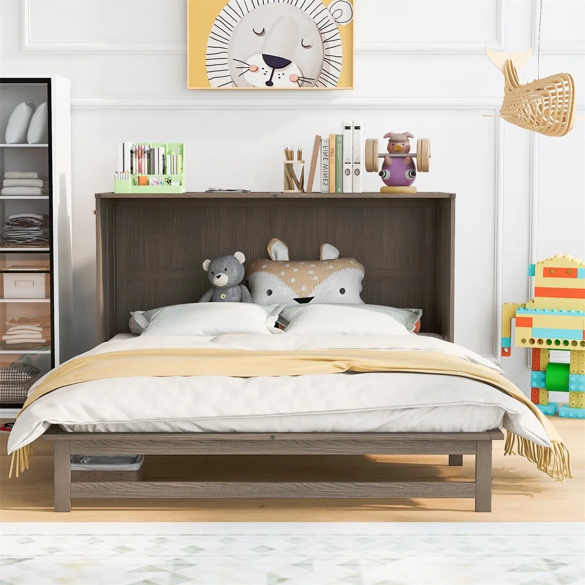 VIRUBI Queen Size Murphy Bed with Built-In Charging Station
