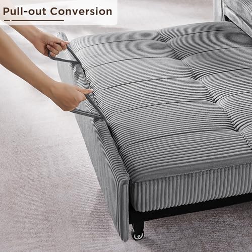 OKD 3 in 1 Convertible Sleeper Sofa Bed, Corduroy Pull Out Futon Couch with Charging Station & Cup Holder