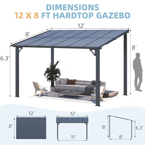 AECOJOY 10&rsquo; x 10&rsquo; Gazebo, Wall Mounted Gazebos Pergola on Clearance, Outdoor Patio Lean to Gazebo Awnings for Deck, Porch