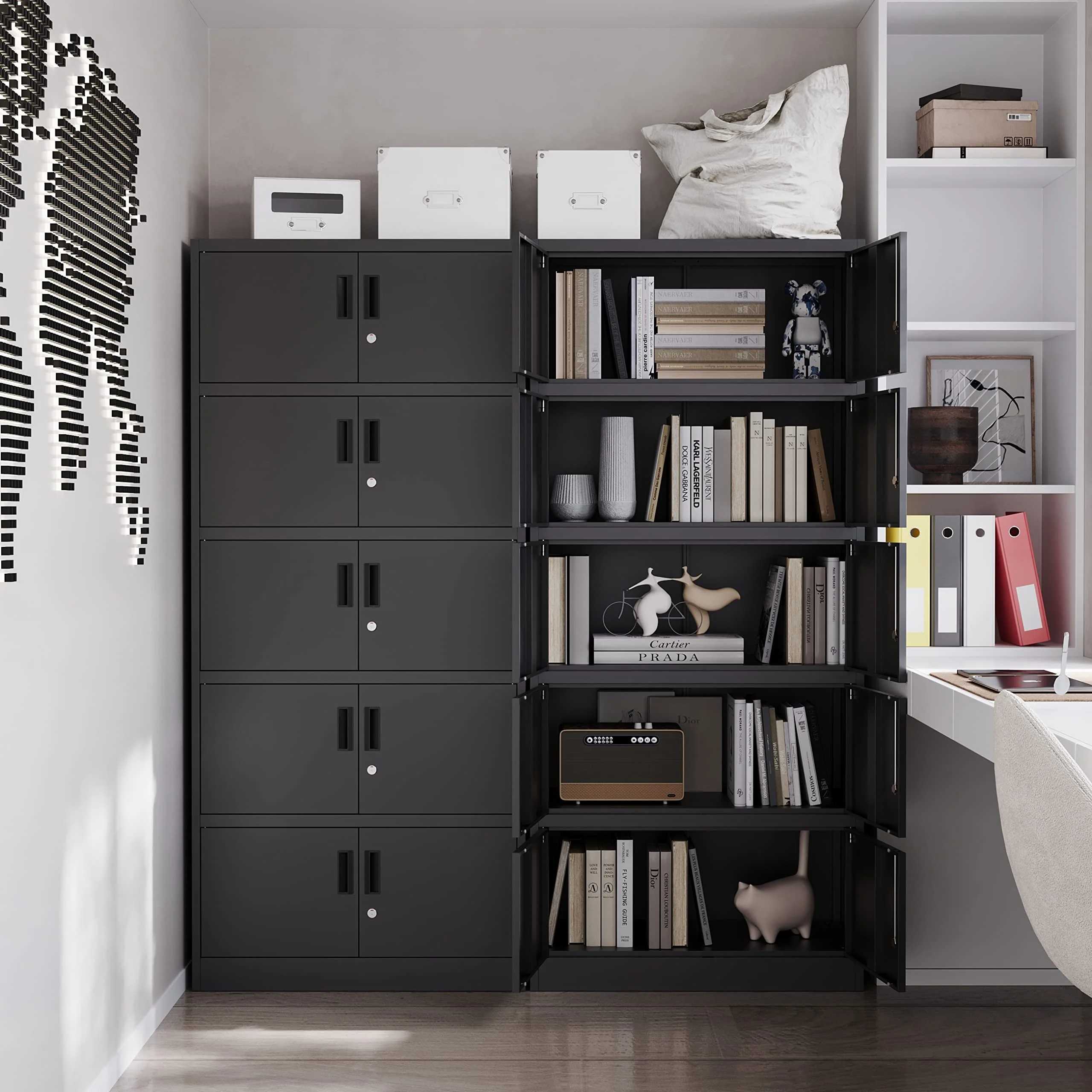 STANI STANI Metal Storage Cabinet with Lock - 71" Garage Storage Cabinet with 10 Locking Doors, Black Steel Lockable Tool Cabinet for Office,Home
