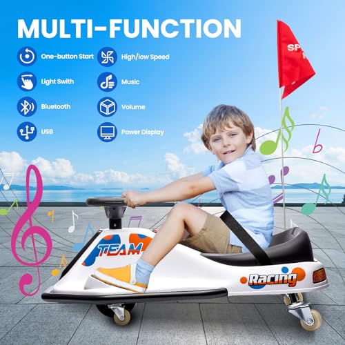 24V Electric Go Kart, 7Ah Drifting Car，Battery Powered Ride on Car Outdoor with 360 Degrees Rotating, Simplified Drift System, Variable Speed
