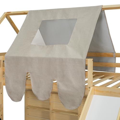Harper & Bright Designs Kids Twin Low Loft Bed with Slide and Storage Shelves, Wood Playhouse Loft Bed Frame with a Tent & Stairs