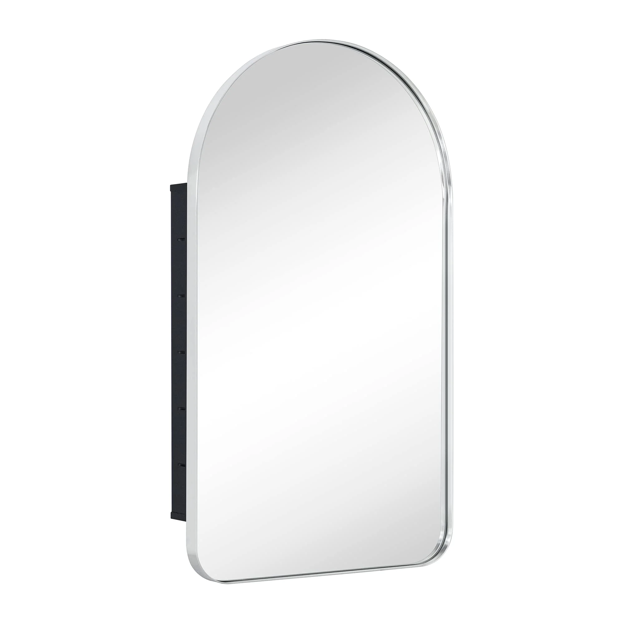 EGHOME Chrome Arched Recessed Bathroom Medicine Cabinet with Mirror Stainless Steel Metal Framed Rectangular Bathroom Cabinet with Mirror 16x28.3''