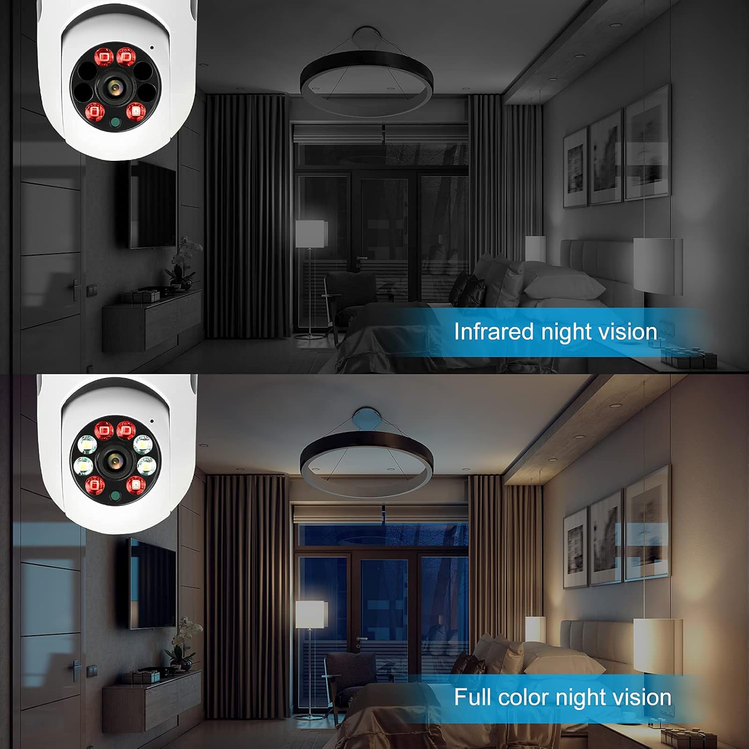 WooLink E27 Bulb Camera, 1080P Security Camera System with 2.4GHz WiFi, 360 Degree Panoramic Wireless Home Surveillance Cameras, Night Vision