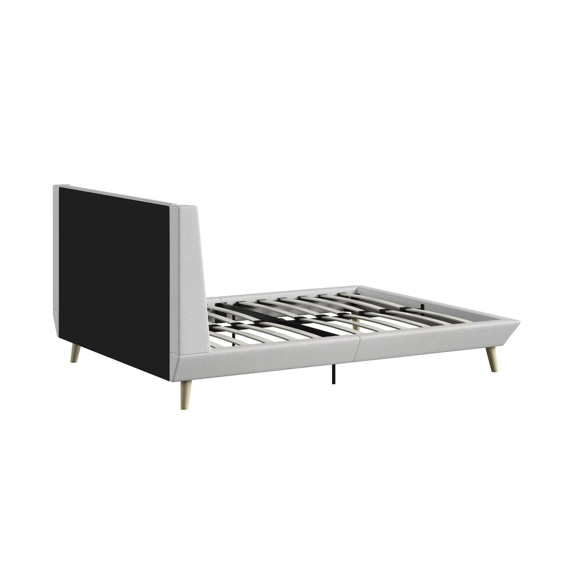 Queer Eye Farnsworth Upholstered Bed with Low Profile Platform Frame, Full, Light Gray Linen