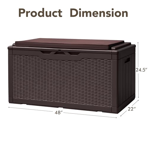 Devoko 120 Gallon Deck Box Resin Outdoor Storage Box Waterproof for Patio, Large Outdoor Storage Bench Lockable for Outside (Black)