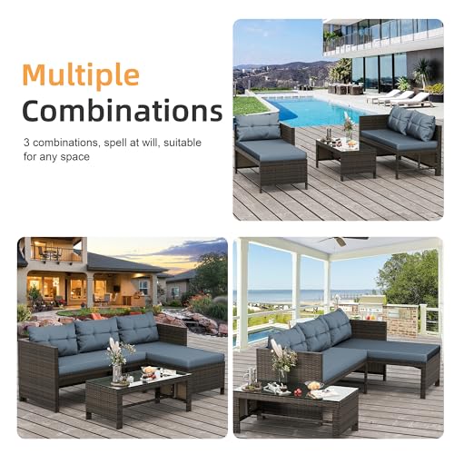 Shintenchi Outdoor Patio Furniture Sets, Wicker Patio sectional Sets 3-Piece