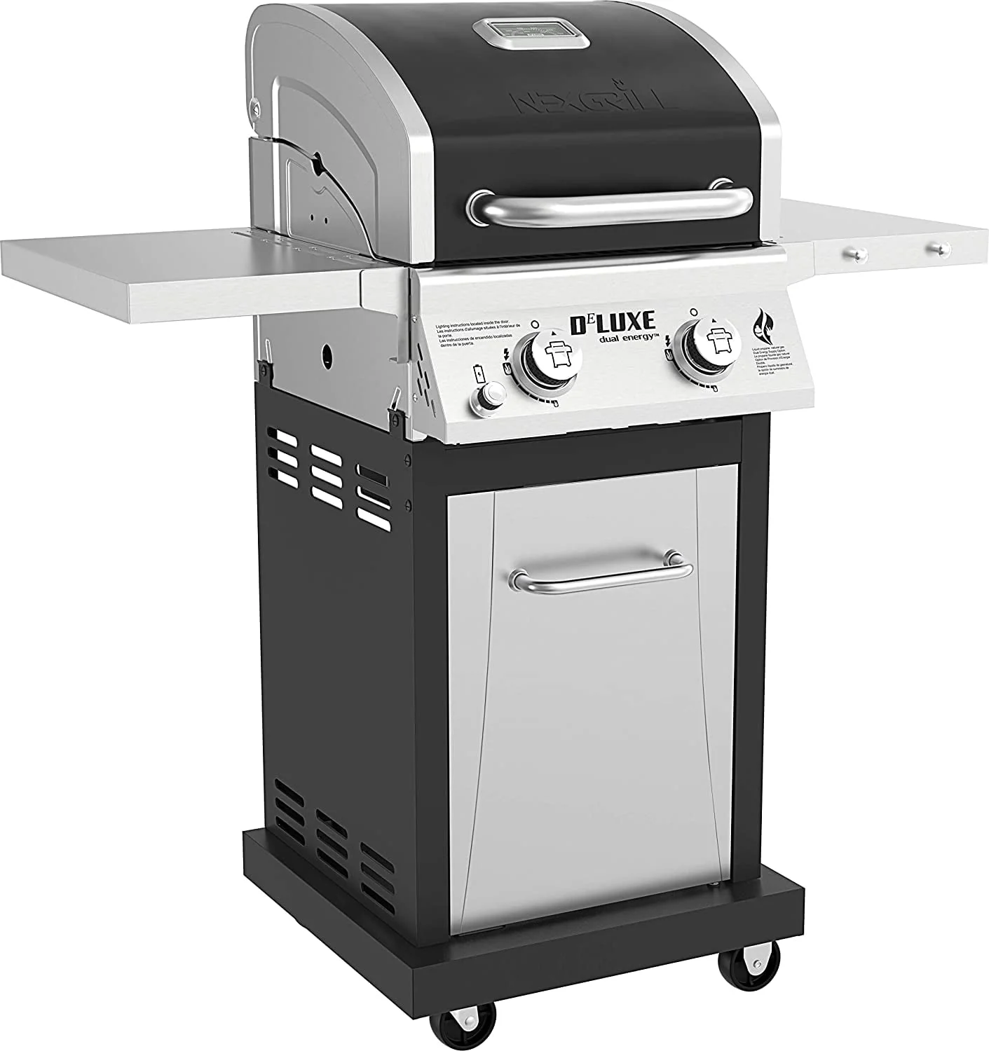 Nexgrill Deluxe 2-Burner Propane Gas Grill w/ 2 Foldable Shelves, Outdoor Cooking, Patio, BBQ, Silver & Black