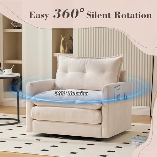 360 Swivel Accent Barrel Chair with Storage Ottoman & Headrest