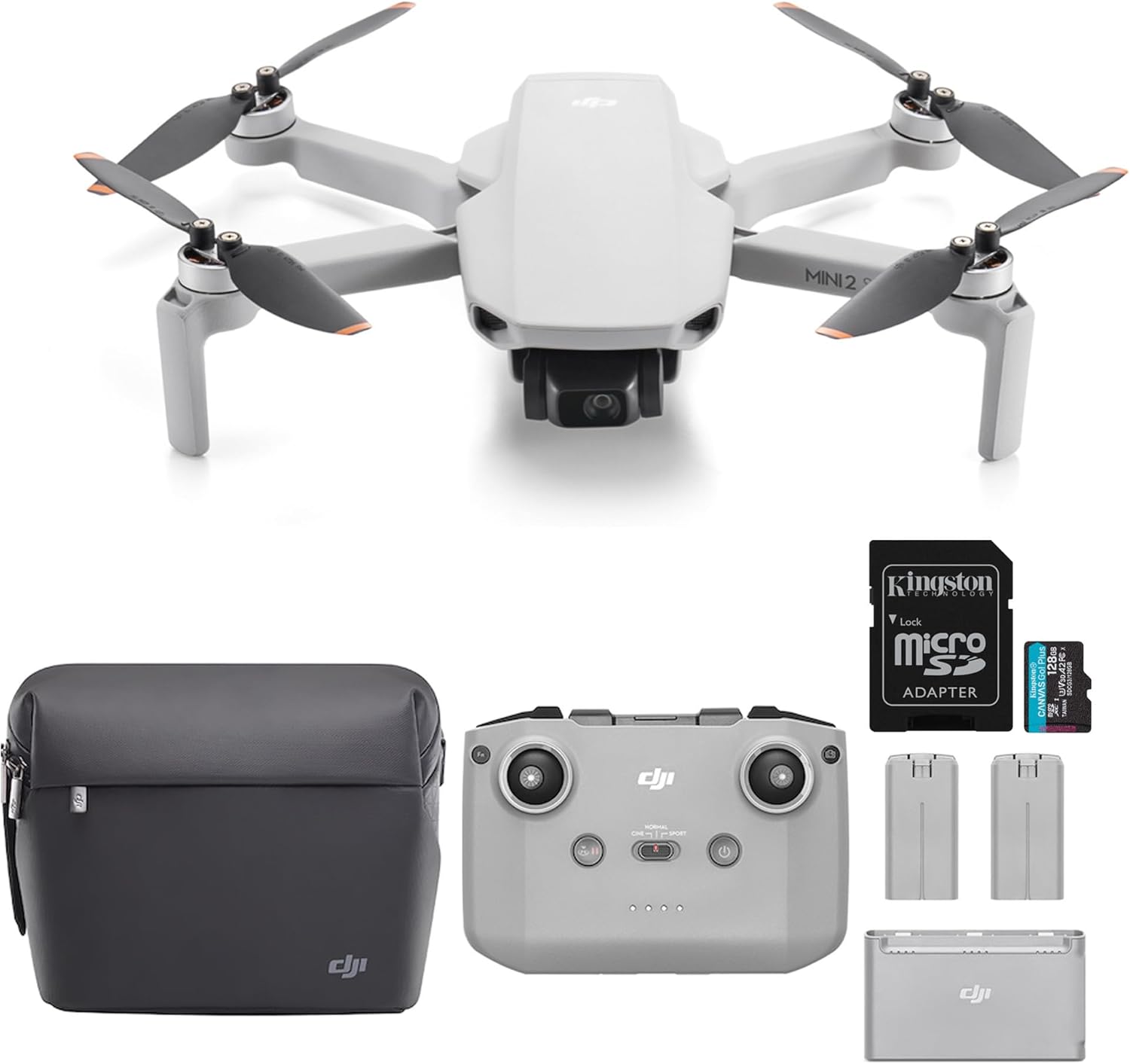 DJI Mini 2 SE Fly More Combo with 64GB Memory Card- Lightweight and Foldable Mini Camera Drone with 2.7K Video, Extra Batteries