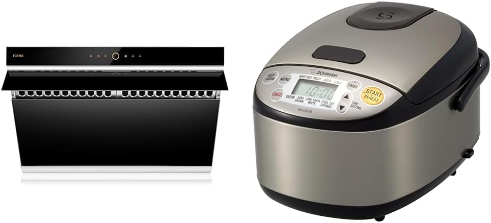 FOTILE JQG7505 30” Range Hood Bundle with Zojirushi 3-Cup Rice Cooker, Stainless Black | Dual Motors | Touchscreen | Motion Sensor