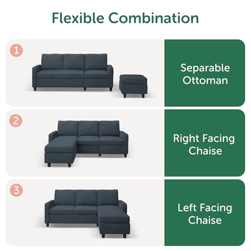 HONBAY Convertible Sectional Sofa, L Shaped Couch with Reversible Chaise for Small Space, Black