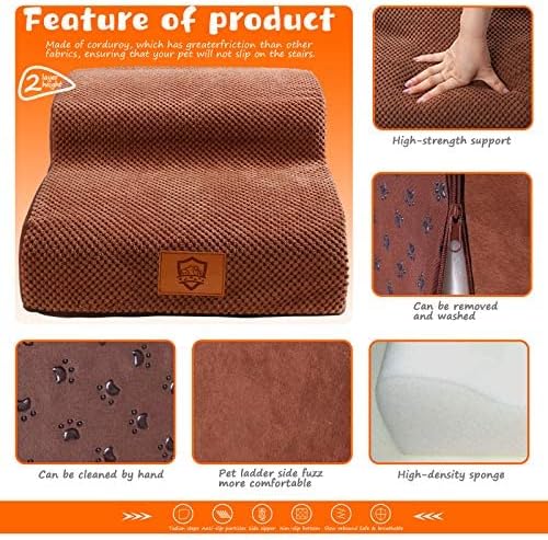 Topmart High Density Foam Pet Steps 2 Tiers,11.8" High,Non-Slip Dog Stairs,Dog Ramp,Soft Foam Dog Ladder,Best for Dogs Injured,Older Cats