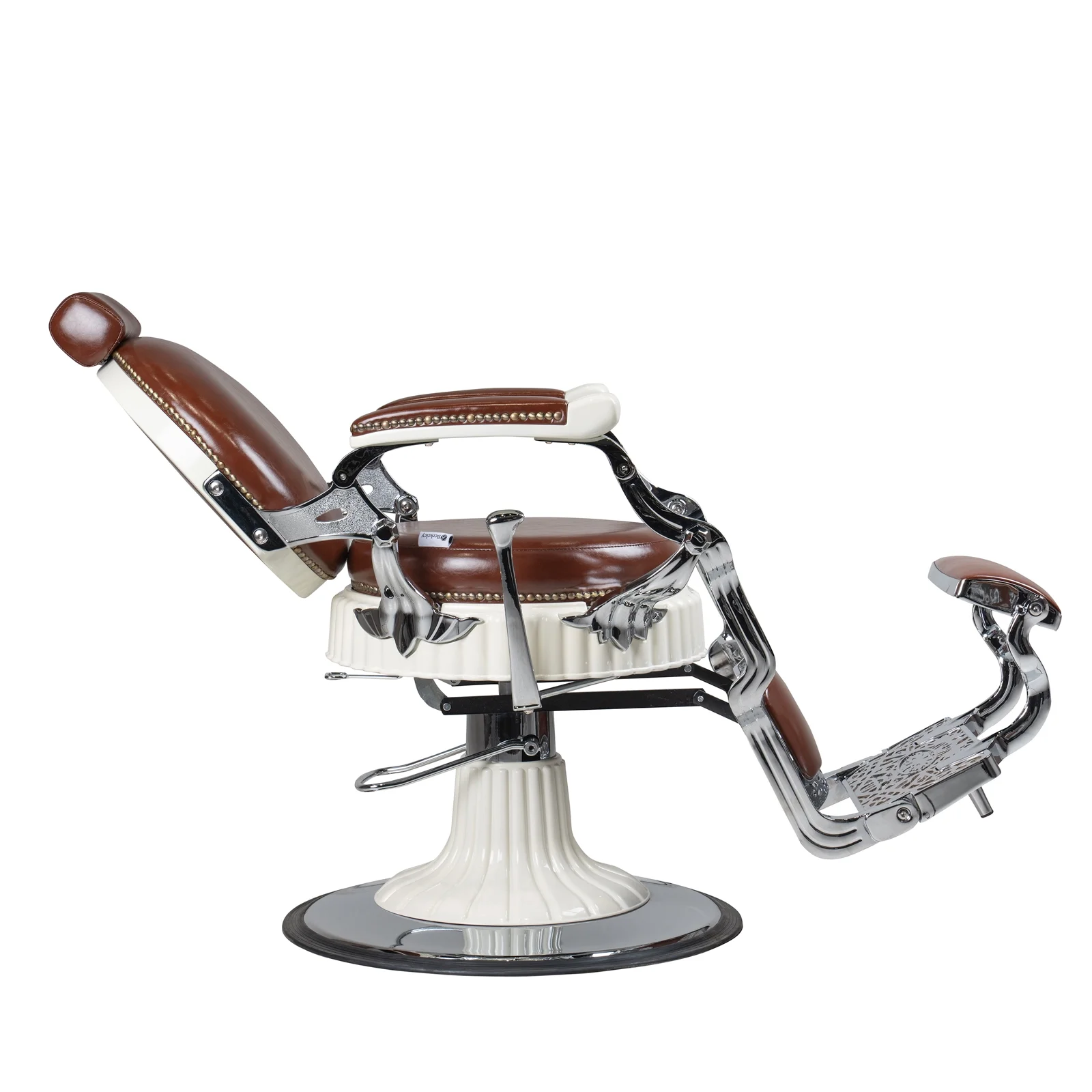 FRANKLIN Vintage Barber Chair, Reclining Heavy Duty Barber Chair, Brown Seat White Frame