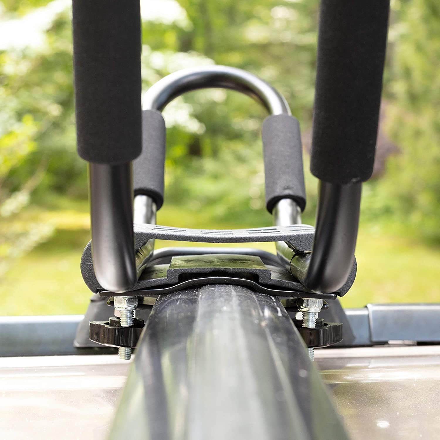 uyoyous 2 Pairs Universal Kayak Canoe Top Mount Carrier Roof Rack 150lbs Top Mount J-Bar Canoe Carrier Canoe Boat Surf Ski Roof Bracket Folding