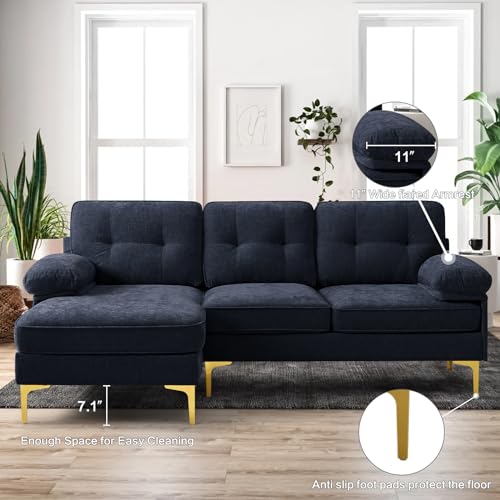 EASELAND 82" L-Shape Sofa with Reversible Chaise Lounge, Convertible Sectional Sofa Couch, Chenille Modern Sofa Couch for Living Room