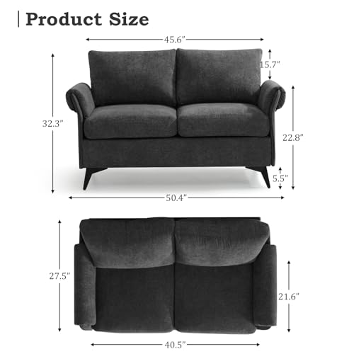 ABAKAN 50" Modern Loveseat Small Couches for Small Spaces, Mini 2 Seater Loveseat for Bedroom, Fabric Living Room Furniture with Solid Metal Frame
