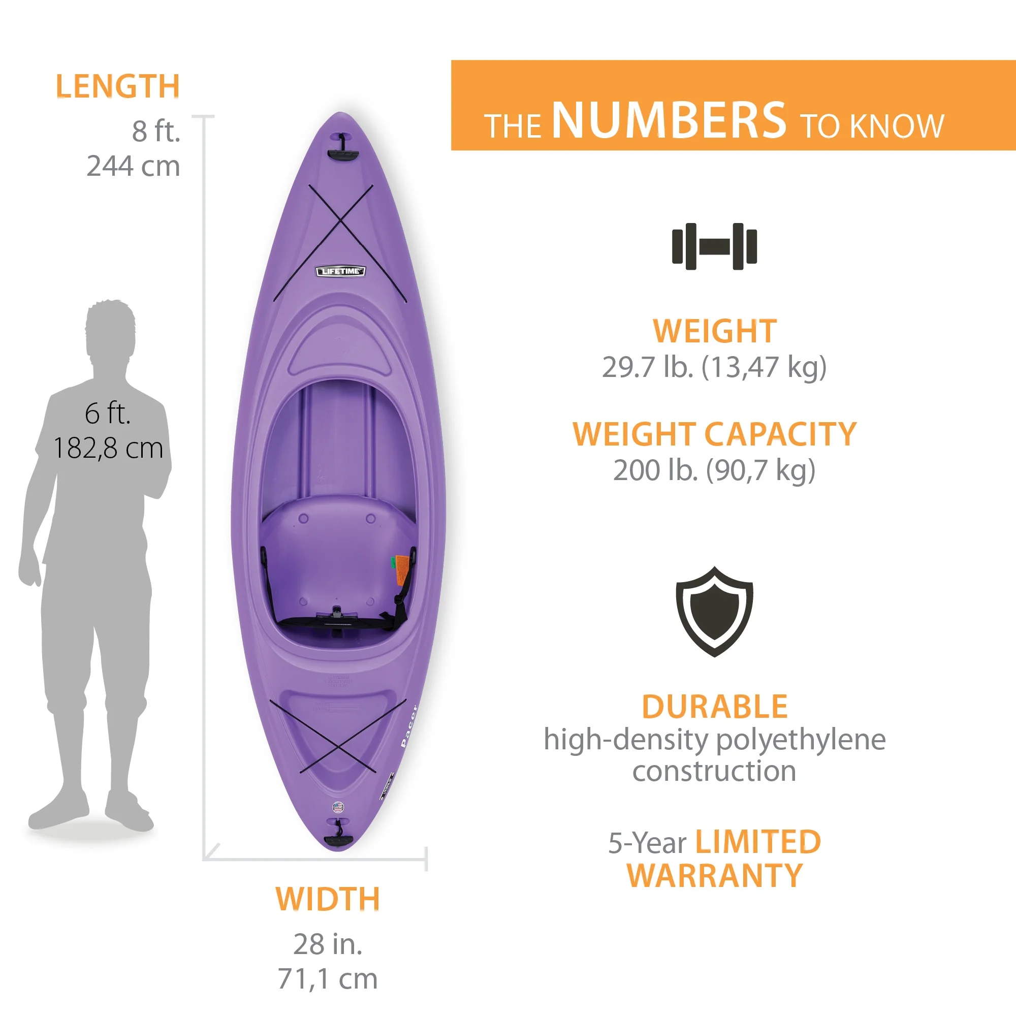 Lifetime Pacer 8 ft Sit-Inside Kayak, Lavender (91119) - Radiant Selections