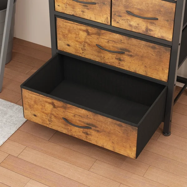 SYTHERS 6 Layer Bookshelf with Drawers, Tall Bookcase with Shelves, Wood & Metal Book Shelf Storage Organizer