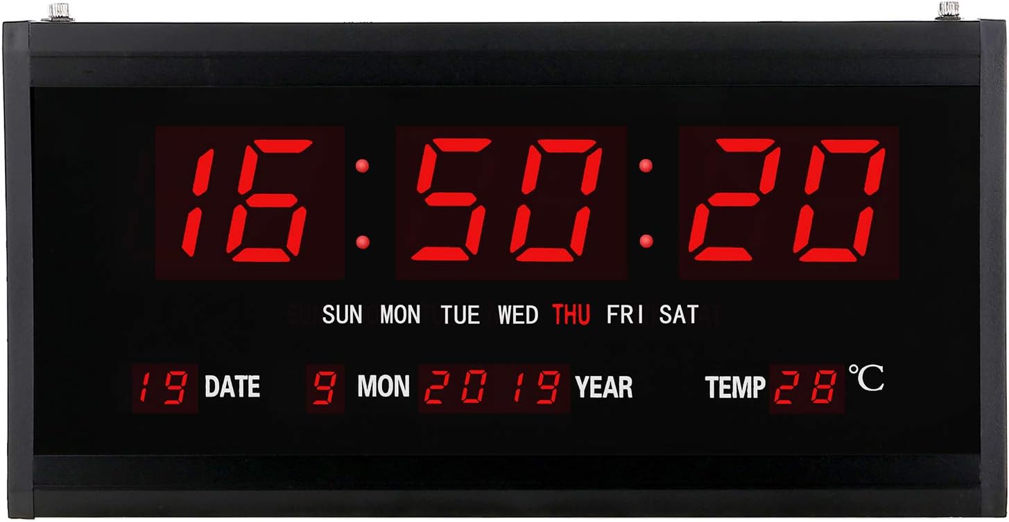 18.9 Inch Oversized LED Digital Wall Clock Large Display with Indoor Temperature Date and Day of Week
