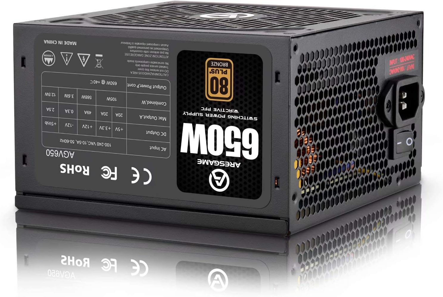 ARESGAME Power Supply 650W 80+ Bronze Certified PSU (AGV650) Pack of 2