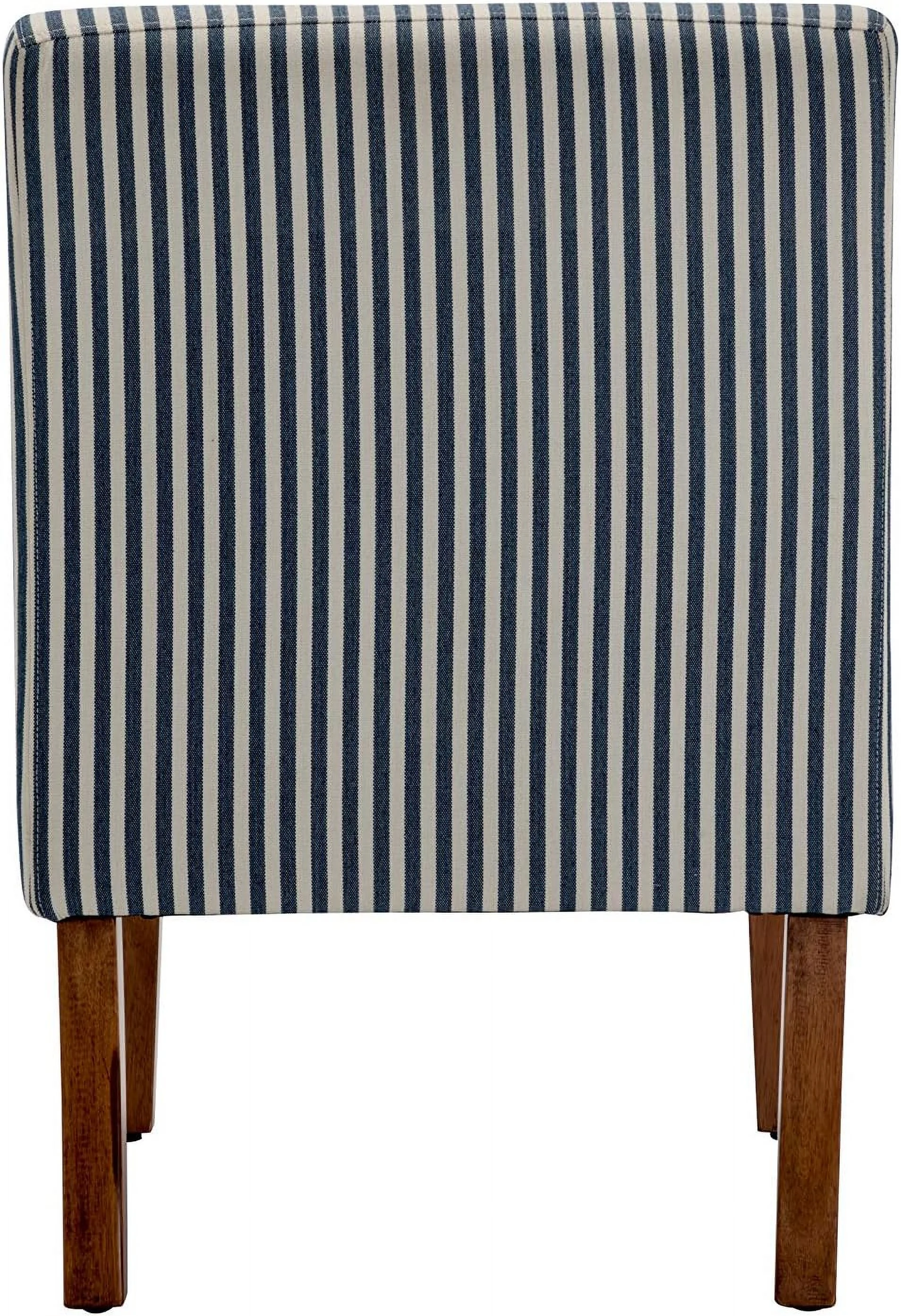 Classic Armless Slipper Accent Chair With Wood Legs, Navy And White Stripe Fabric