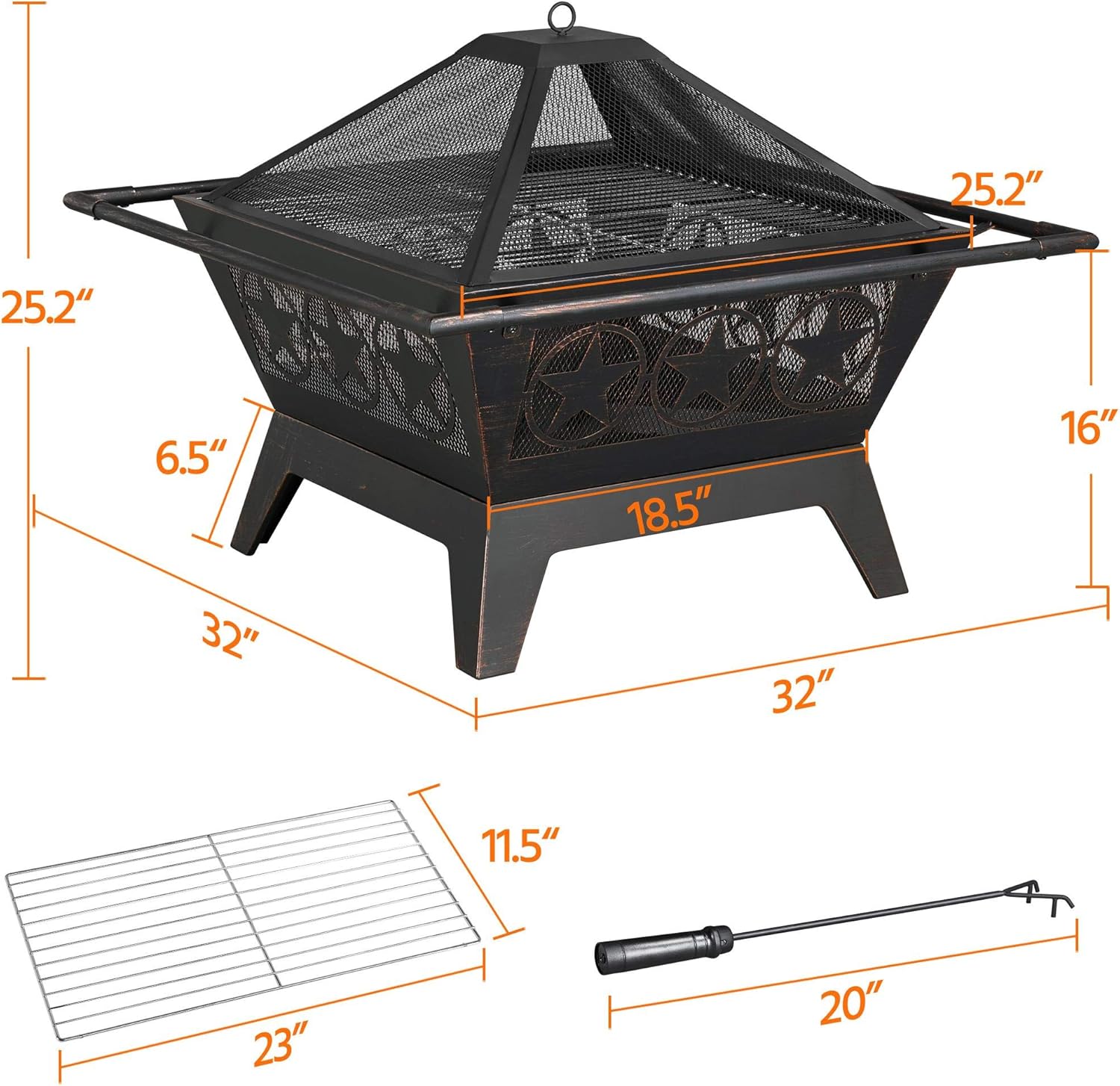 Yaheetech Fire Pit 32in Fire Pits for Outside Outdoor Fireplace Large Square Wood Burning Fire Pit Heavy Duty for Patio BBQ Camping Bonfire with