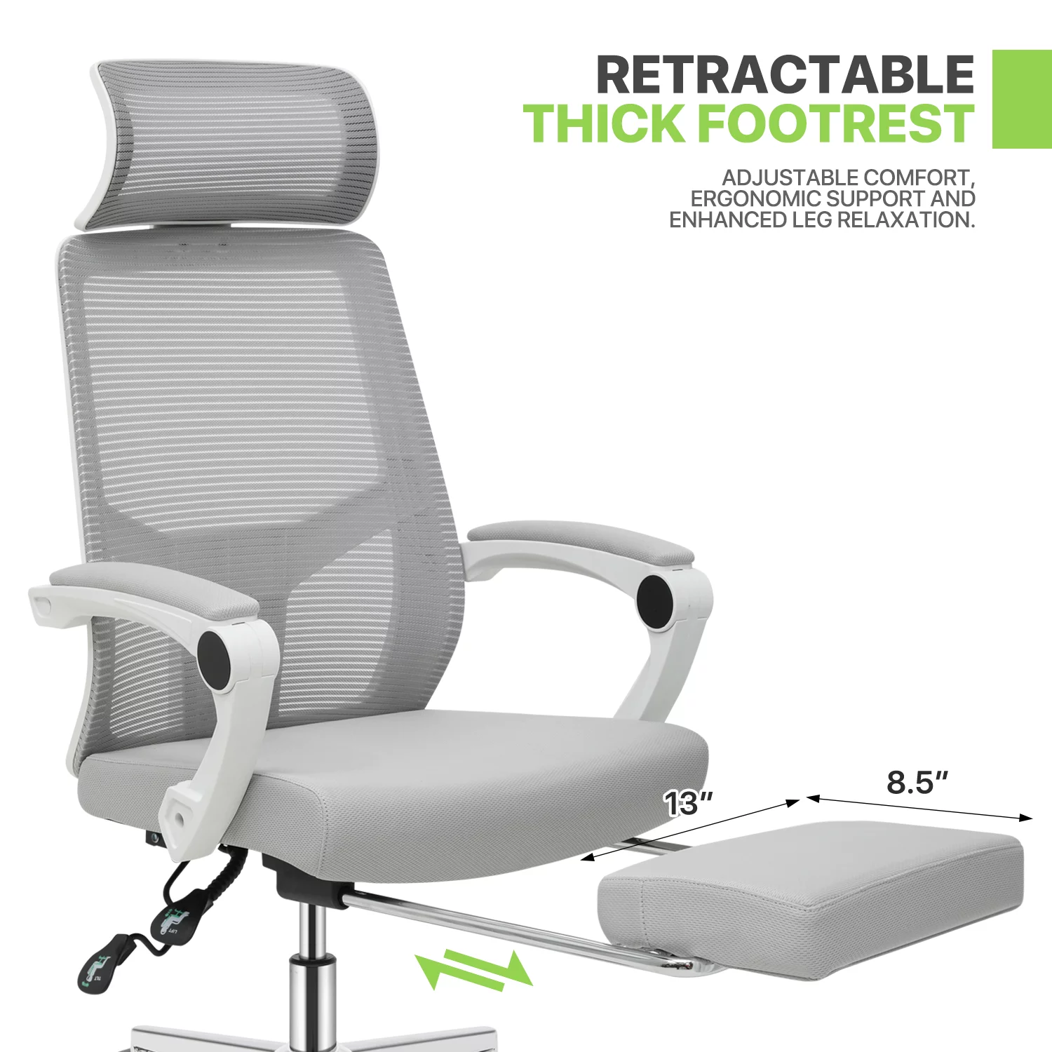 Magshion Ergonomic Office Executive Chair, Adjustable High Back Seat with Headrest & Footrest for Home Office, Grey