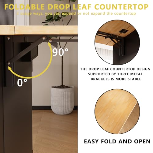67’’ Movable Kitchen Island with Drop Leaf and Power Outlet, Lockable Sliding Countertop Rolling Island Cart with 2 Large Drawers, Spice, Towel Rack