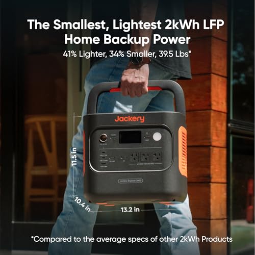Jackery Explorer 2000 v2 Portable Power Station, 2042Wh LiFePO4 Home Backup Battery, 2200W Solar Generator