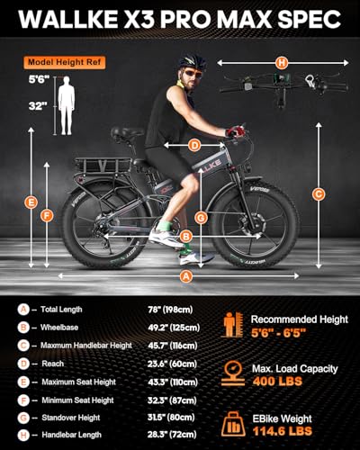 W Wallke Actual 2800W Dual Motor Folding Mountain Electric Bike, 48V 44Ah Battery 170 Mile,26" Fat Tire 35MPH Fast Adult Ebike