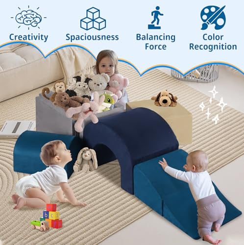 7 Pieces Climbing Toys and Blocks - Indoor Soft Foam Climber PlaySet for Toddlers, Kids, and Babies Ages 1-3 - Perfect for Crawling and Ball Pit Play
