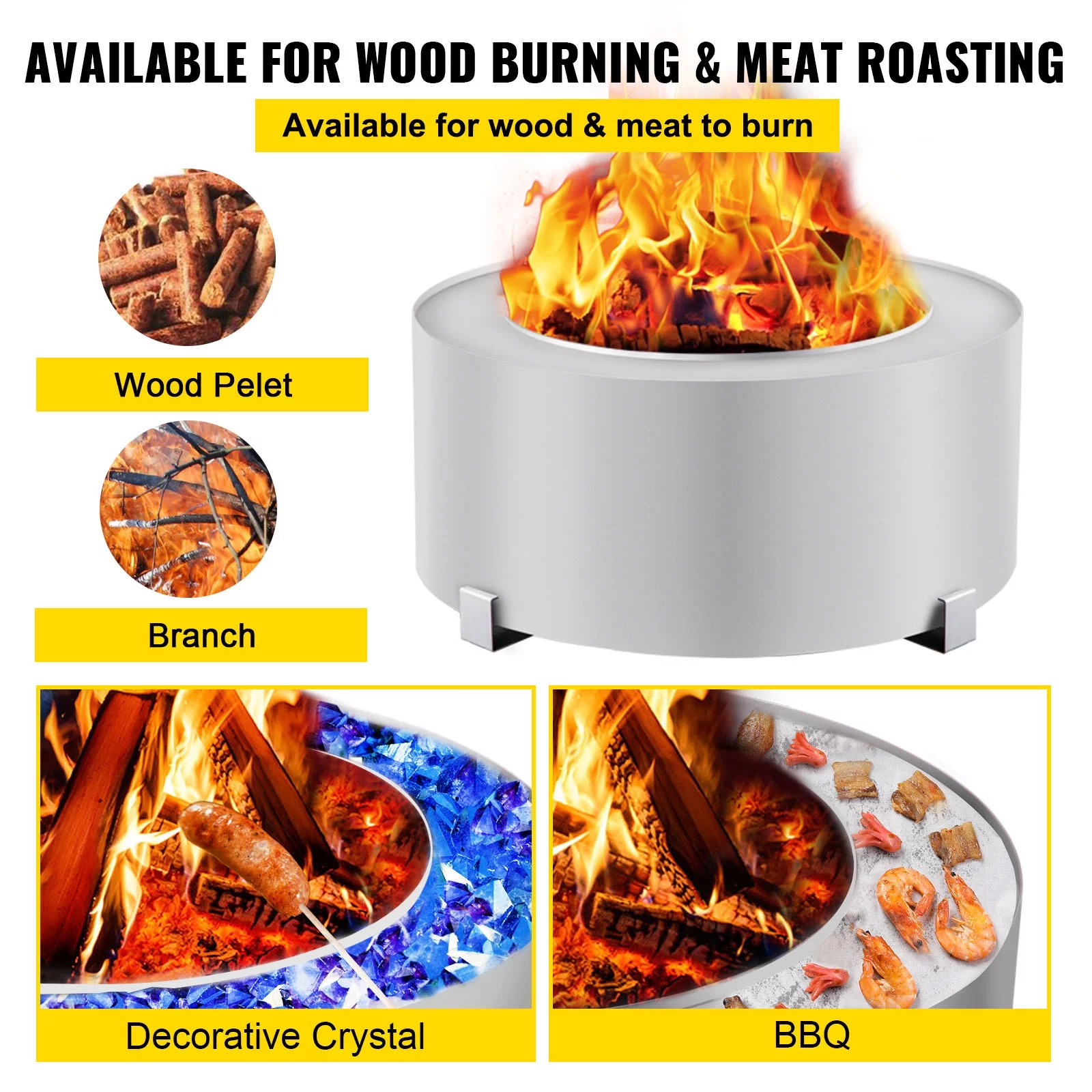 VEVOR Smokeless Fire Pit, Stainless Steel Stove Bonfire, 27.6 inch Diameter Wood Burning Fire Pit