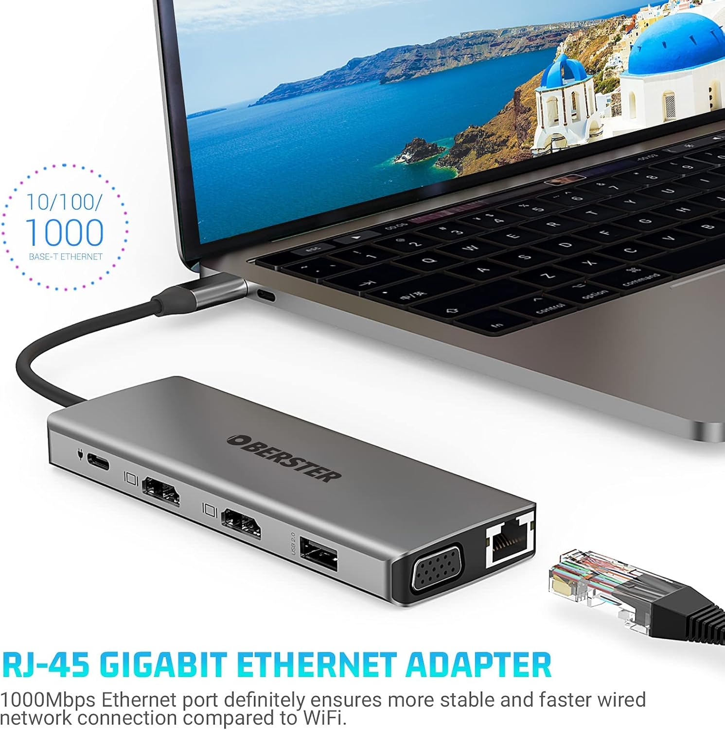 12-in-1 Triple Display Docking Station,OBERSTER USB C Hub Thunderbolt 3 USB C Adapter with Dual HDMI 4K,VGA,Ethernet,USB 3.0,USB 2.0,100W PD